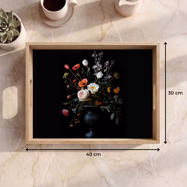 Bandeja - Arreglo floral - Jarrón - Negro — 7