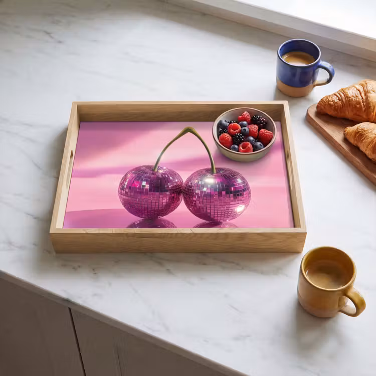 Bandeja - Purpurina - Bola de discoteca - Rosa - Cereza — 3
