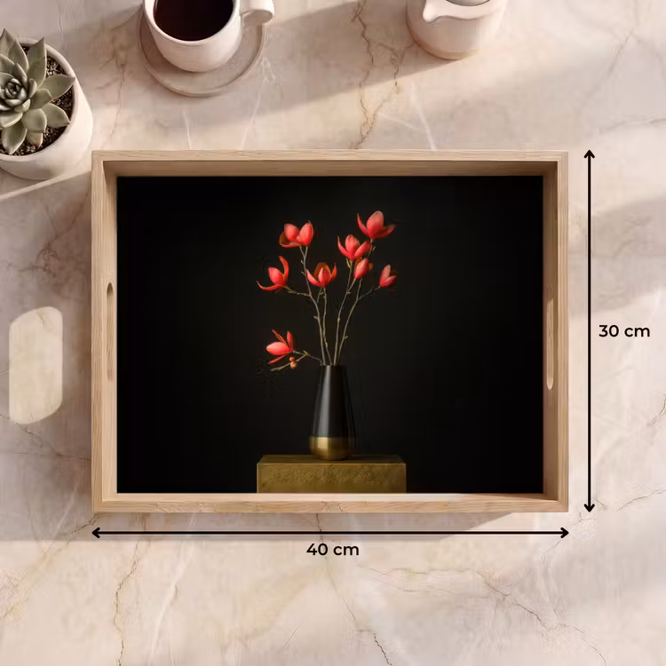 Bandeja - Rojo - Flores - Jarrón — 7