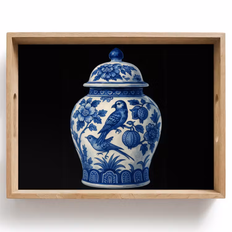 Bandeja - Maceta - Azul de Delft - Flores — 1