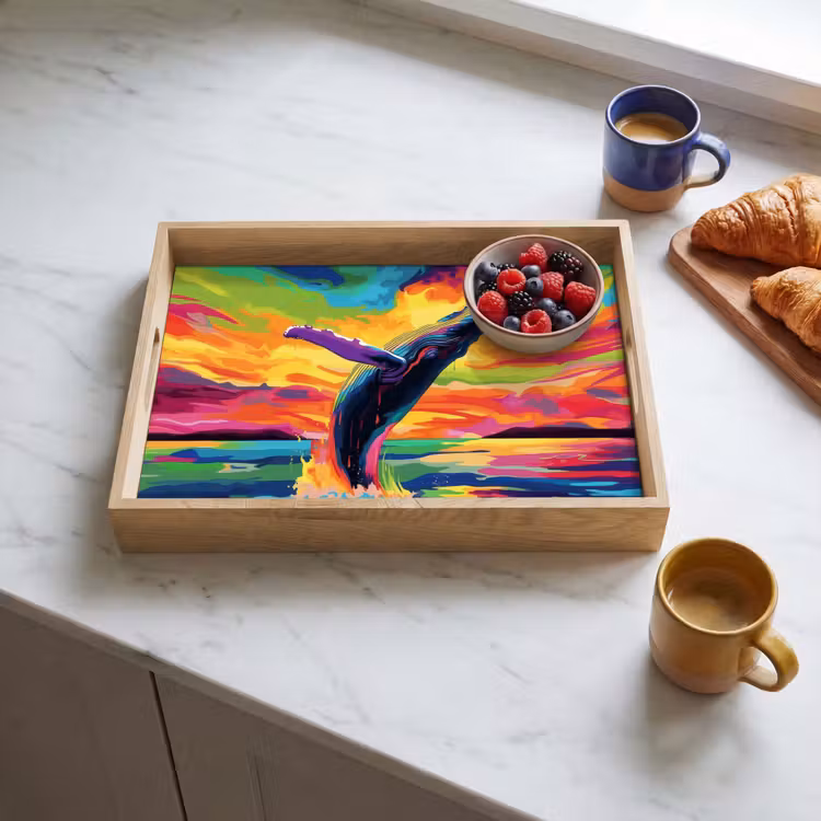 Bandeja - Atardecer - Ballena - Pintado - Colorido — 3