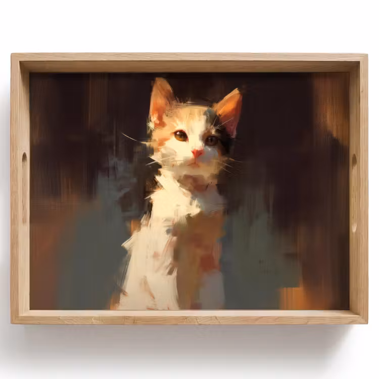 Bandeja - Gato - Pintado - Artístico - Blanco — 1