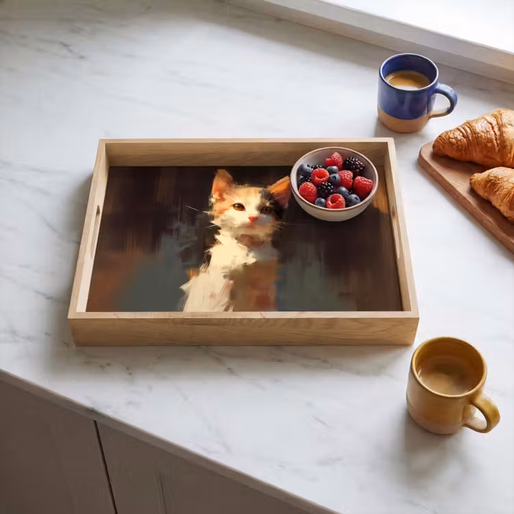 Bandeja - Gato - Pintado - Artístico - Blanco — 3
