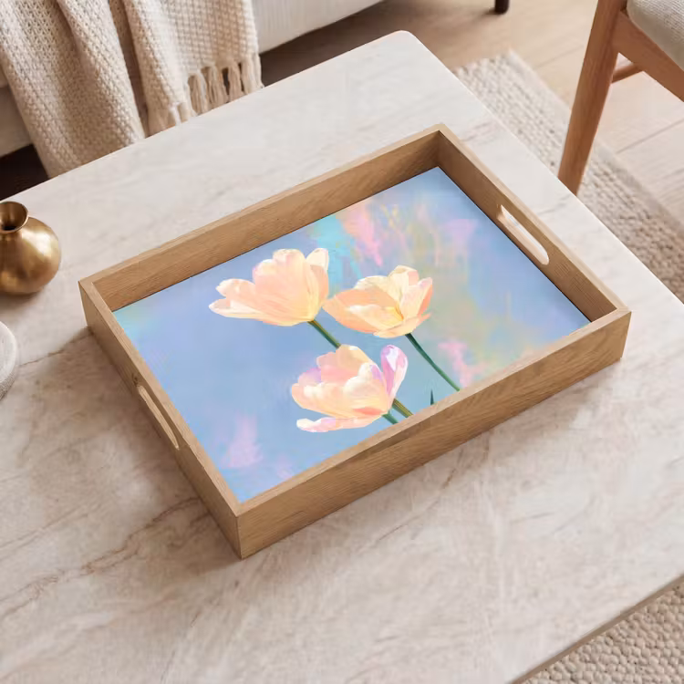 Bandeja - Tulipanes - Acentos rosas - Azul — 2