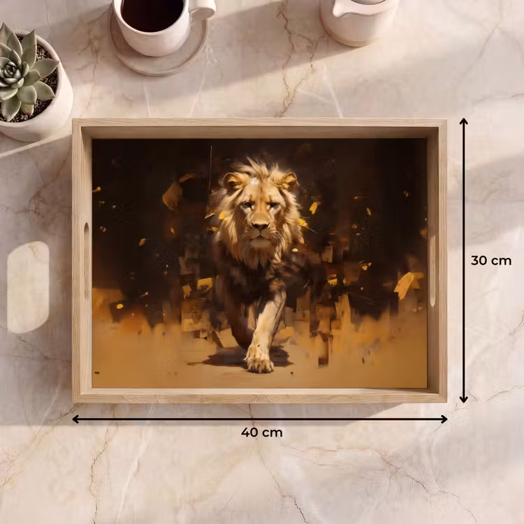 Bandeja - León - Pintado - Abstracto - Oro — 7