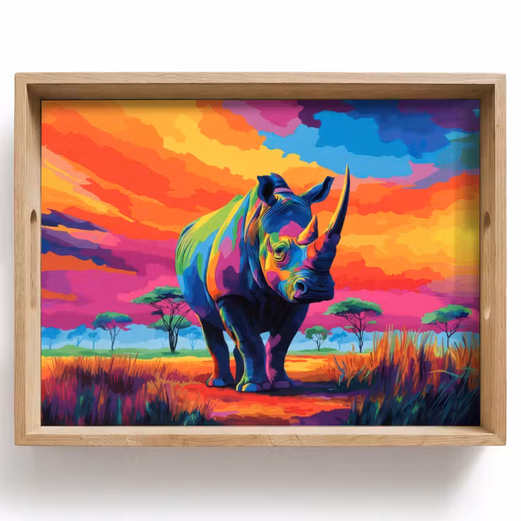 Bandeja - Rinoceronte - Atardecer - Sabana - Colorido — 1