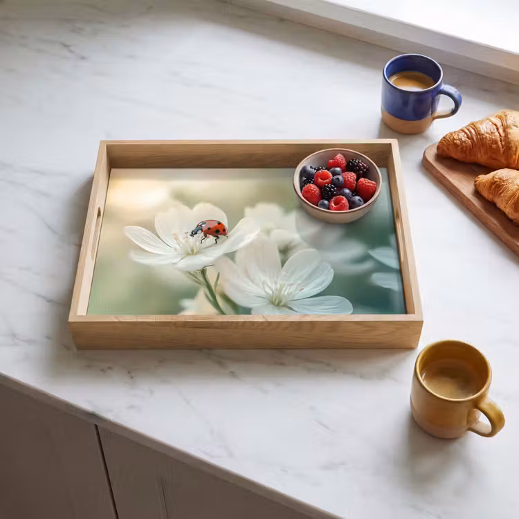 Bandeja - Mariquita - Flores - Blanco — 3