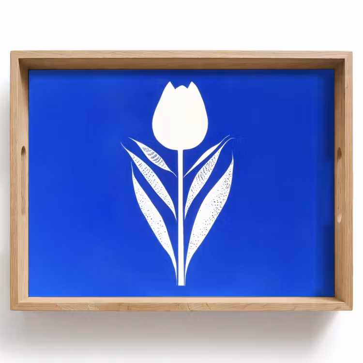 Bandeja - Tulipán - Minimalista - Hojas - Blanco — 1