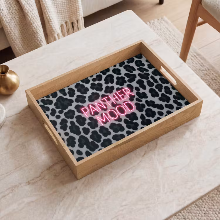 Bandeja - Estampado pantera - Negro - Letras de neón - Rosa — 2