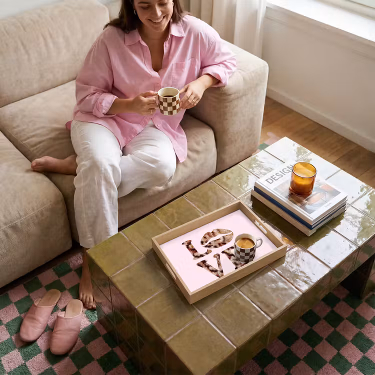 Bandeja - Texto - Amor - Abrigo pantera - Rosa claro — 4