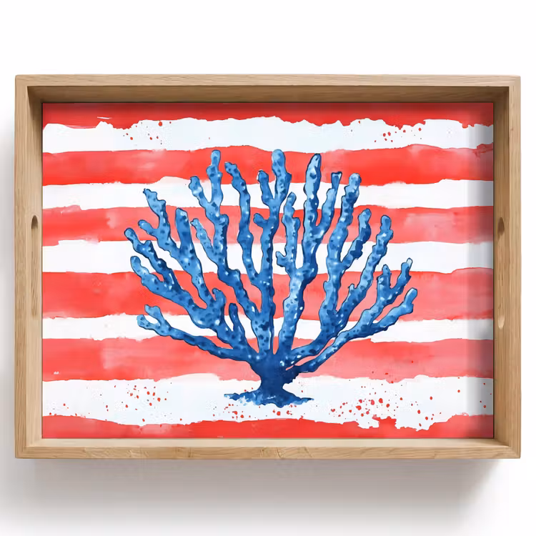 Bandeja - Coral - Textura de pintura - Rojo - Azul — 1