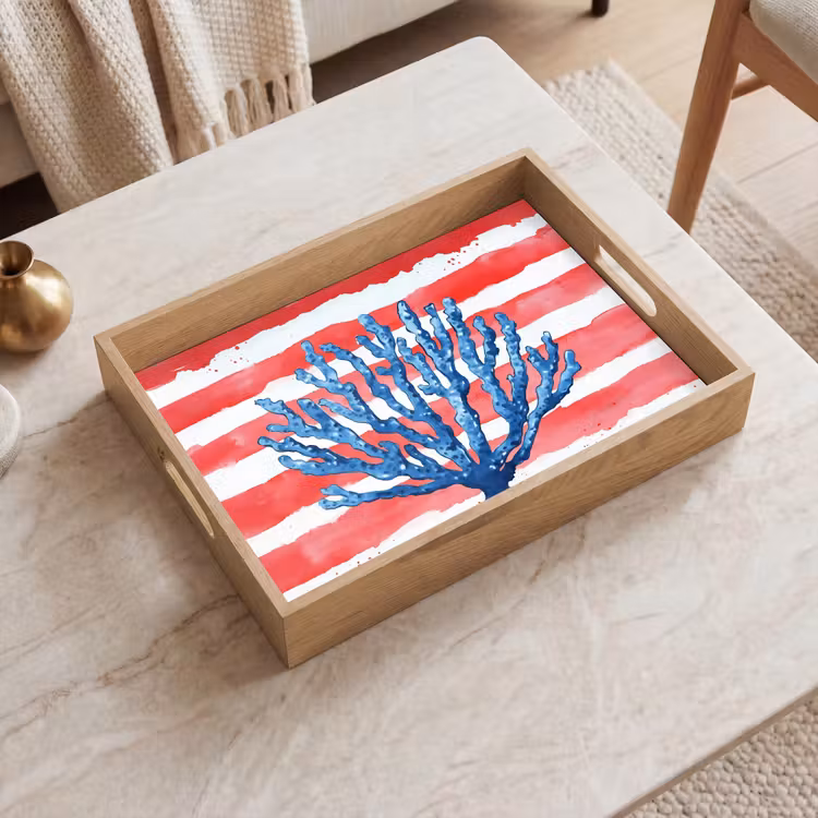 Bandeja - Coral - Textura de pintura - Rojo - Azul — 2