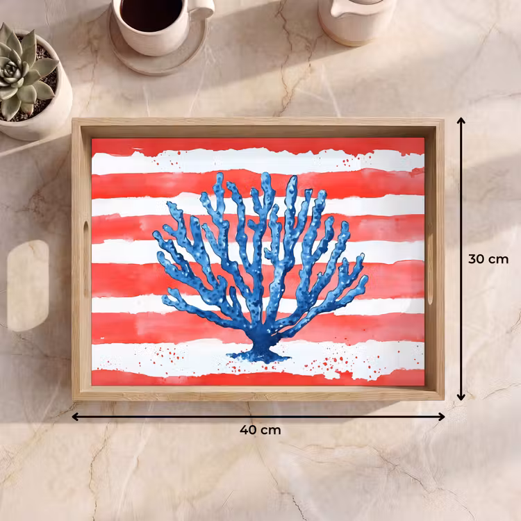 Bandeja - Coral - Textura de pintura - Rojo - Azul — 7
