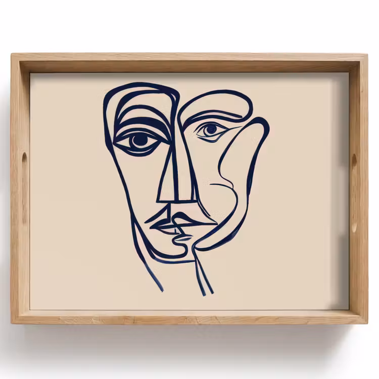 Bandeja - Minimalista - Ilustración lineal - Beige - Azul oscuro — 1