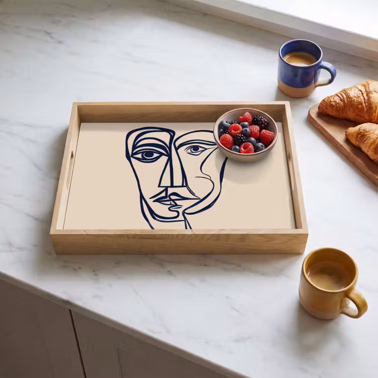 Bandeja - Minimalista - Ilustración lineal - Beige - Azul oscuro — 3
