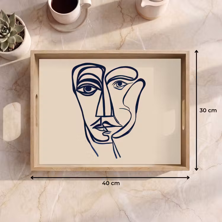 Bandeja - Minimalista - Ilustración lineal - Beige - Azul oscuro — 7