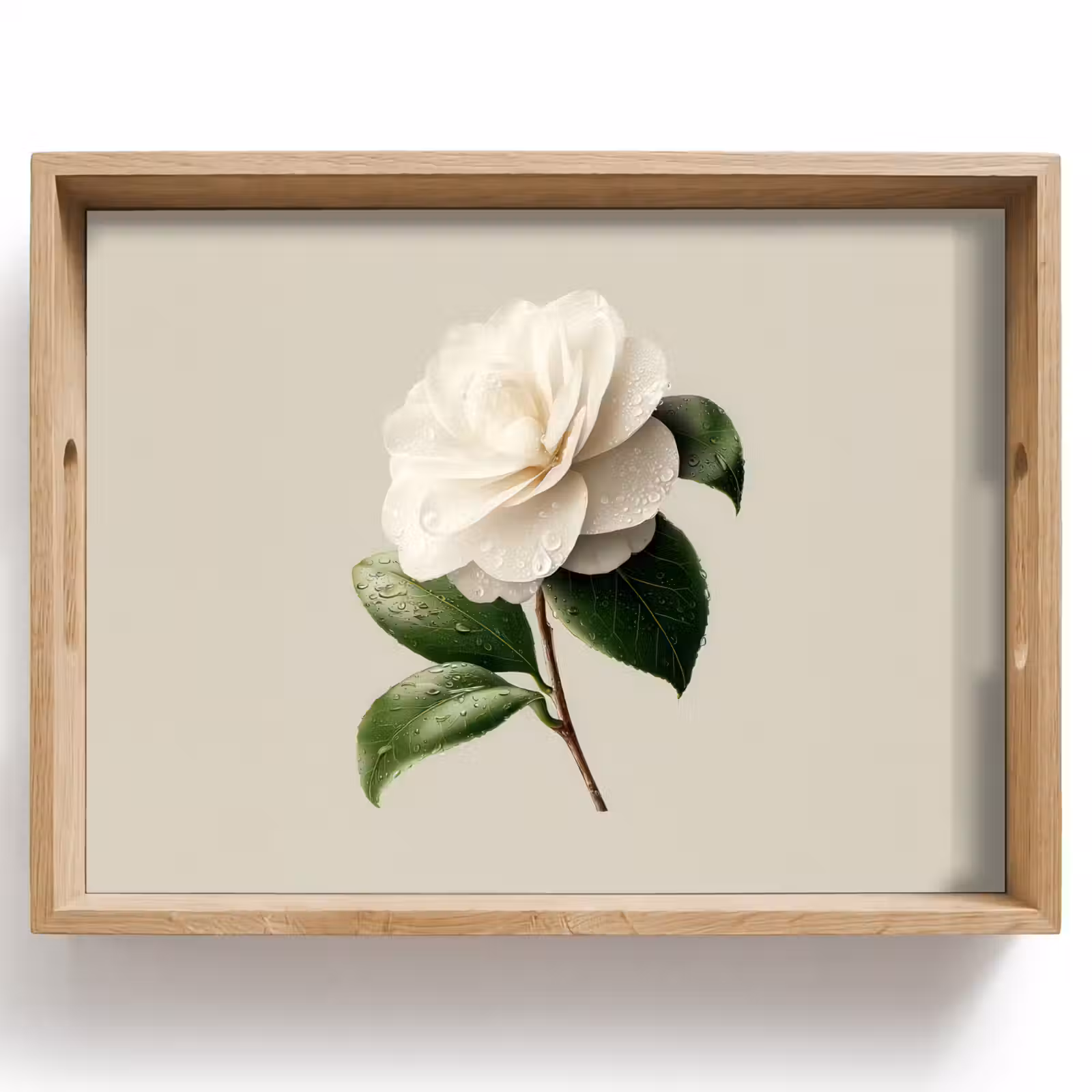 Bandeja - Flor de camelia - Blanca - Verde — 1
