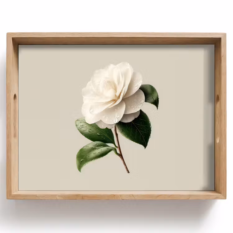 Bandeja - Flor de camelia - Blanca - Verde — 1