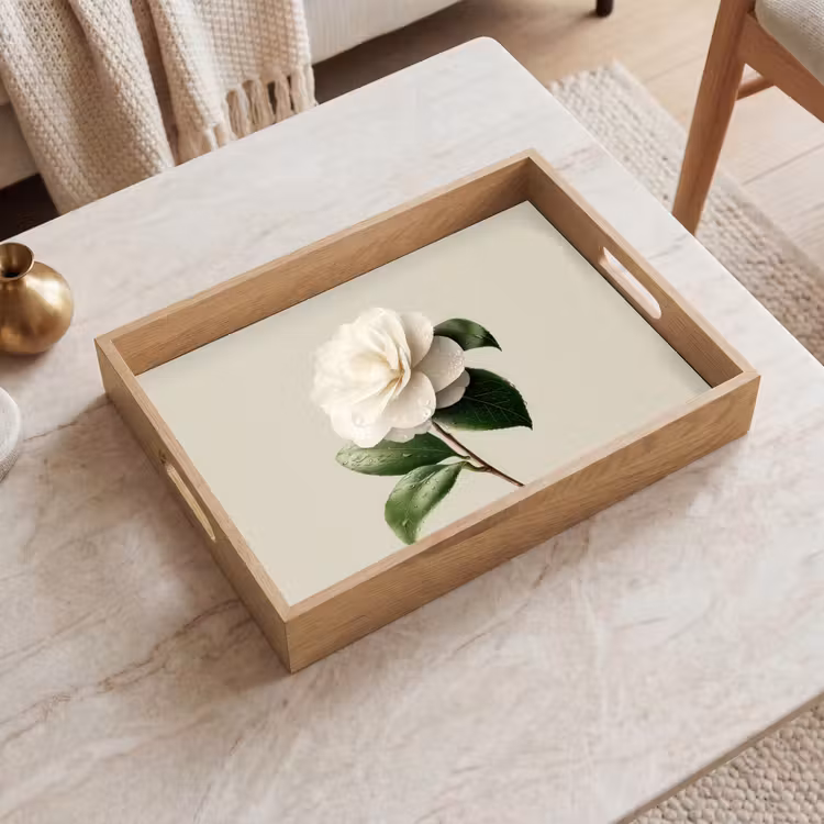 Bandeja - Flor de camelia - Blanca - Verde — 2