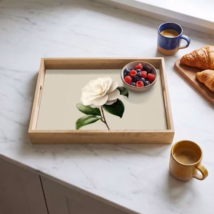 Bandeja - Flor de camelia - Blanca - Verde — 3