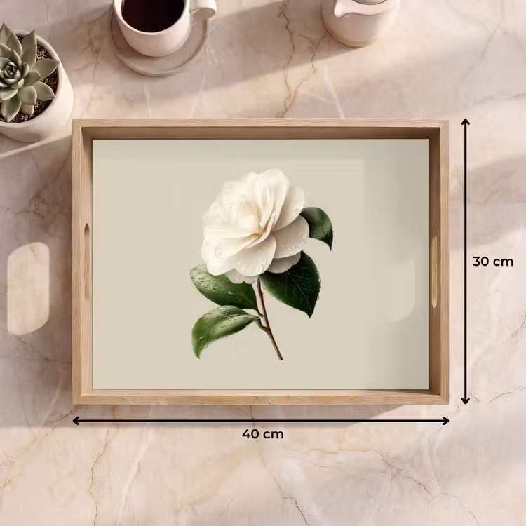 Bandeja - Flor de camelia - Blanca - Verde — 7