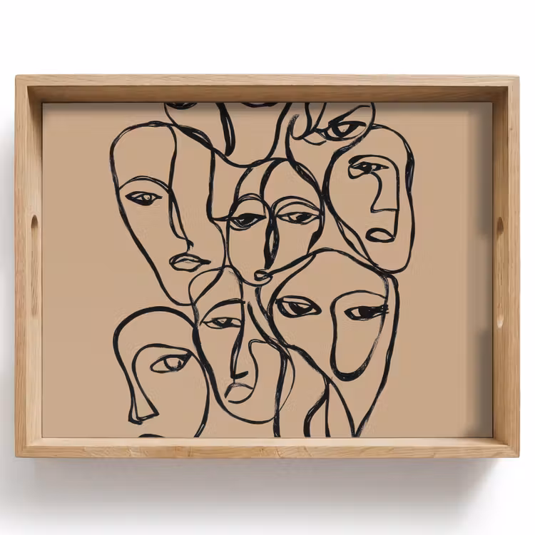 Bandeja - Mar de caras - Dibujo lineal - Abstracto — 1