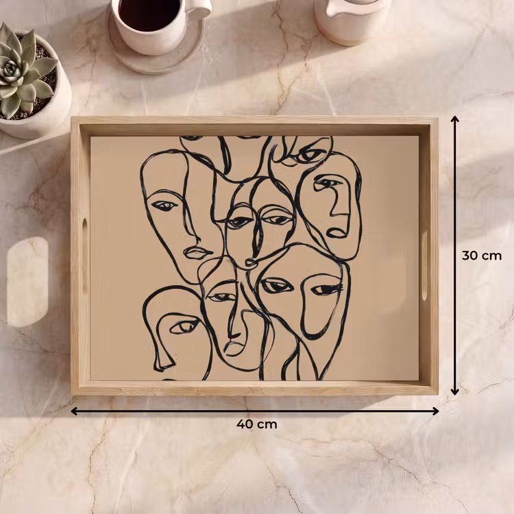 Bandeja - Mar de caras - Dibujo lineal - Abstracto — 7
