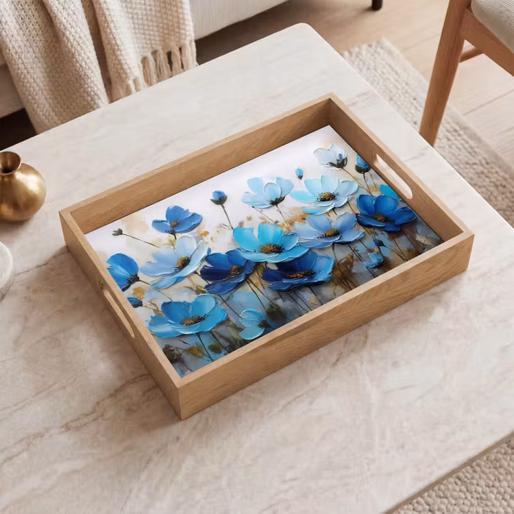 Bandeja - Flores - Pintura - Azul — 2