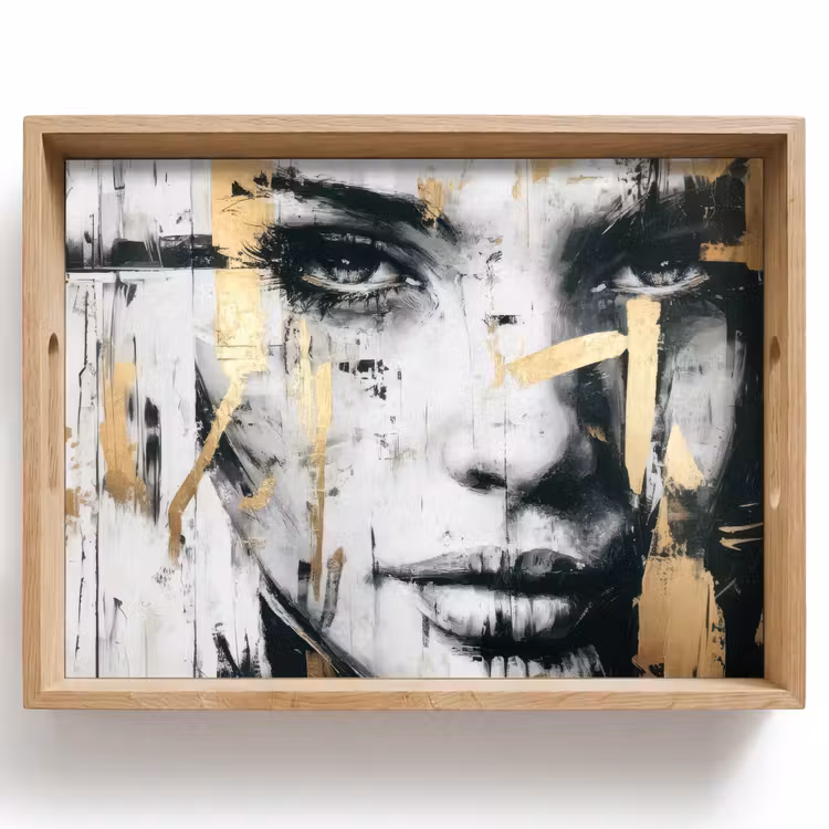 Bandeja - Retrato - Mujer - Pinceladas - Oro — 1