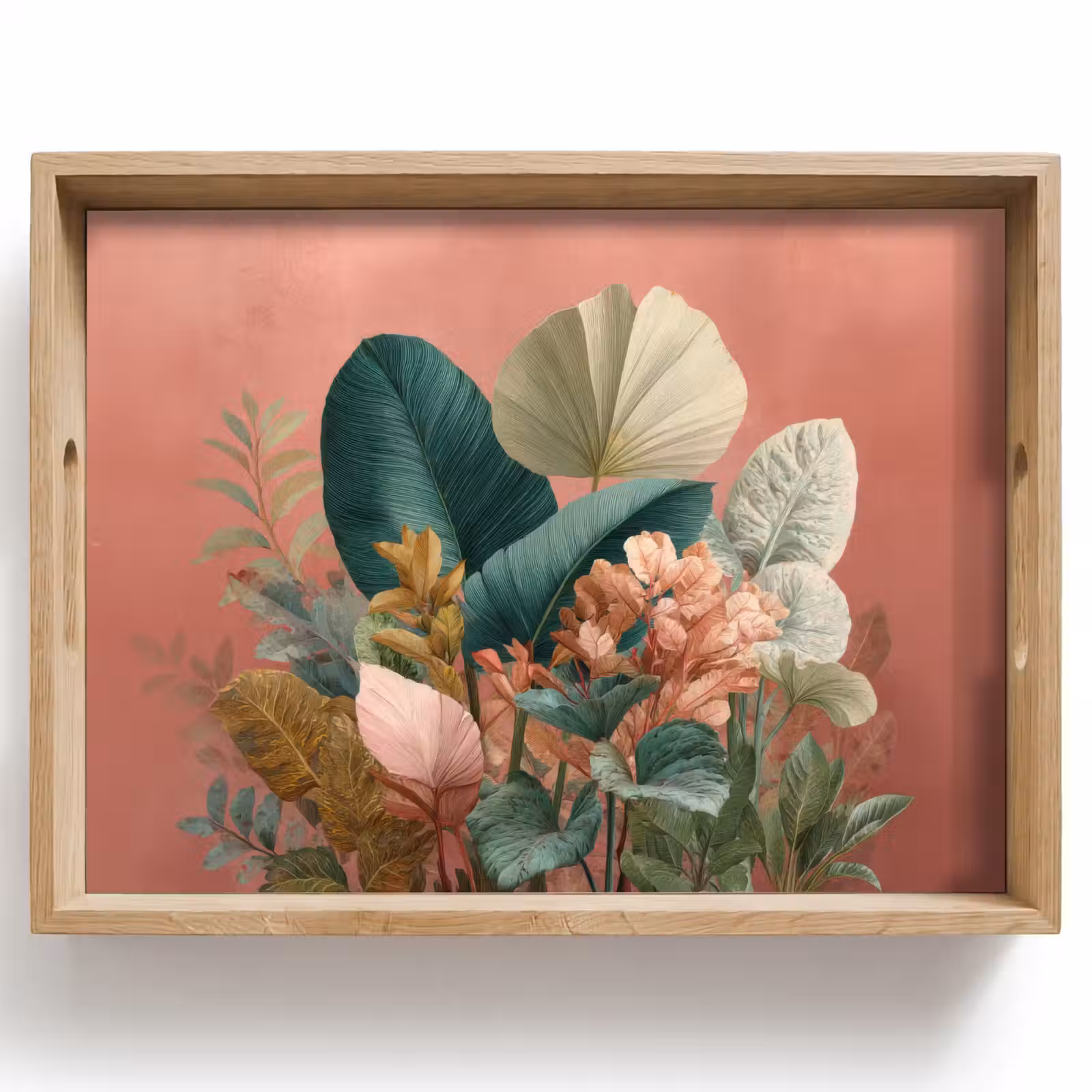 Bandeja - Hojas tropicales - Flores - Rosa - verde — 1