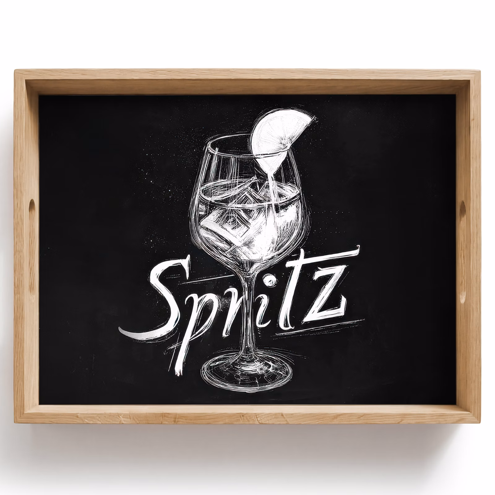 Bandeja - Spritz de vidrio - Letras de tiza - Cubitos de hielo - Limón — 1