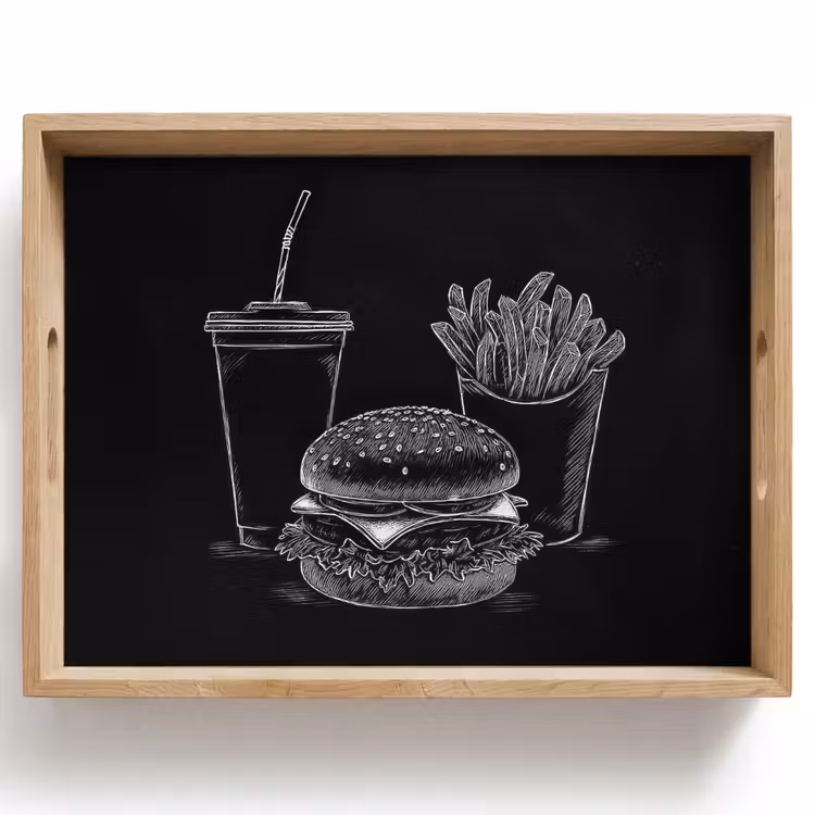 Bandeja - Hamburguesa - Patatas fritas - Refresco - Dibujo con tiza — 1