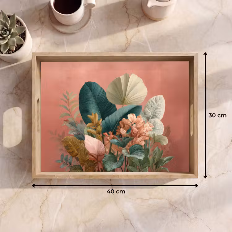 Bandeja - Hojas tropicales - Flores - Rosa - verde — 7