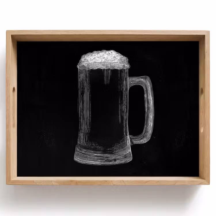 Bandeja - Jarra de cerveza - Espuma - Dibujo con tiza — 1