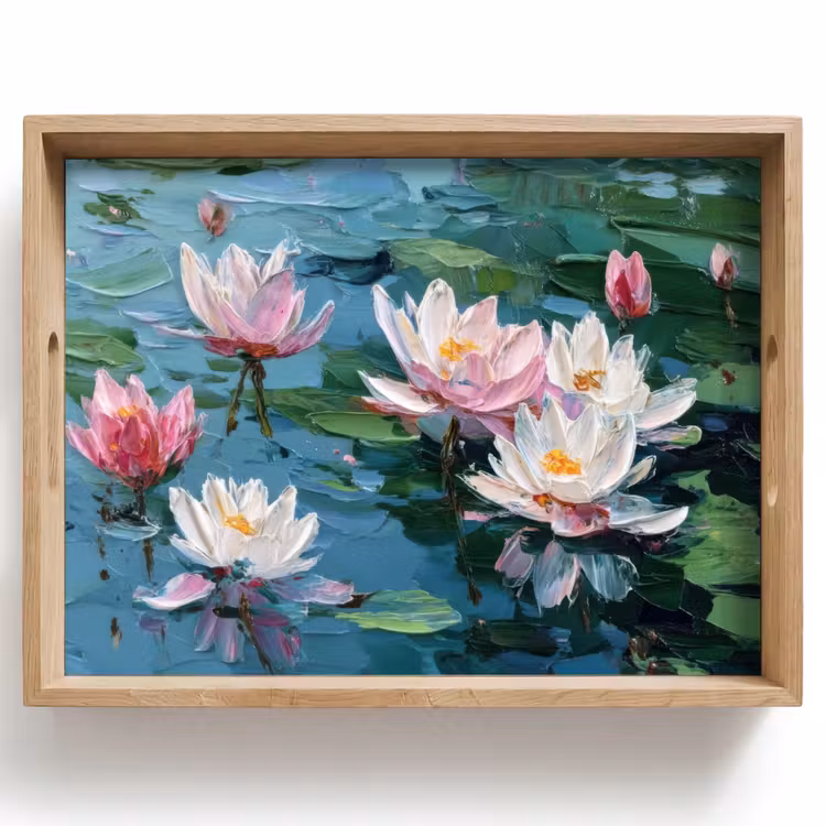 Bandeja - Nenúfares - Flores - Rosa - Agua — 1
