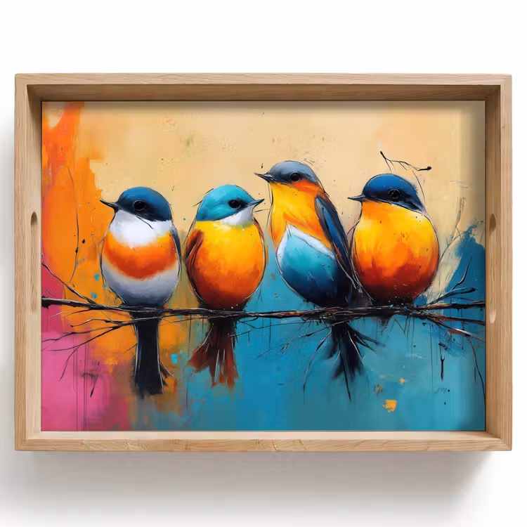 Bandeja - Pájaros - Colorido - Rama - Abstracto — 1