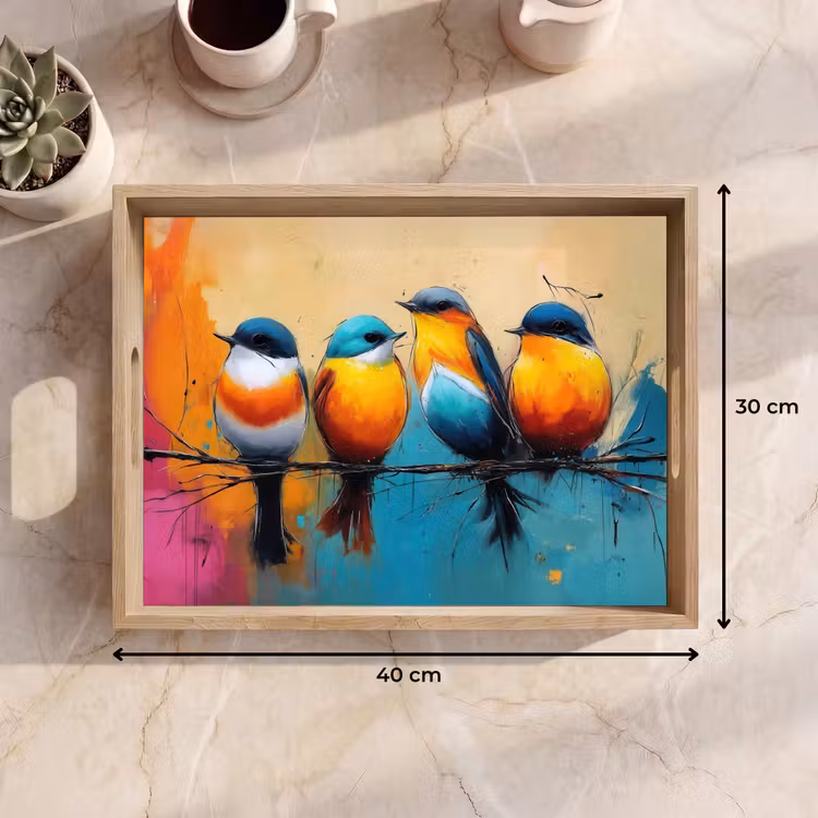 Bandeja - Pájaros - Colorido - Rama - Abstracto — 7