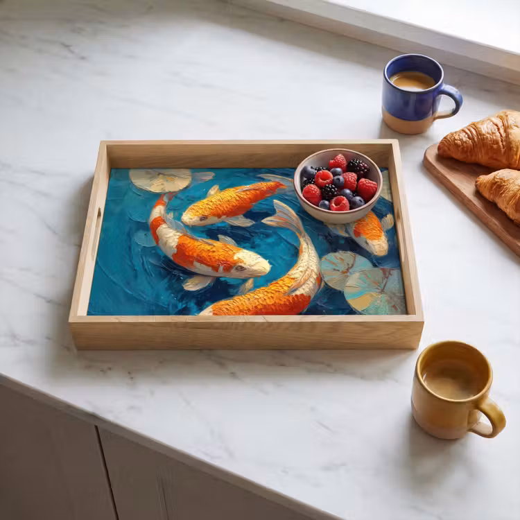 Bandeja - Peces - Nenúfares - Naranja - Agua — 3