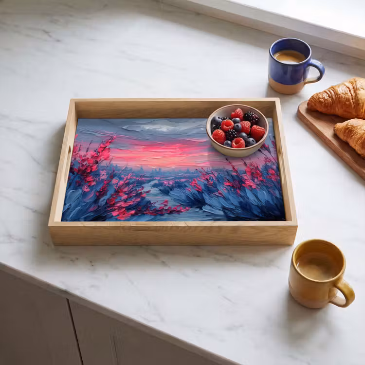 Bandeja - Pintura - Puesta de sol - Flores - Río — 3