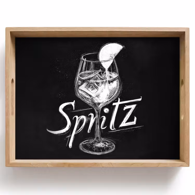 Bandeja - Spritz de vidrio - Letras de tiza - Cubitos de hielo - Limón — 1