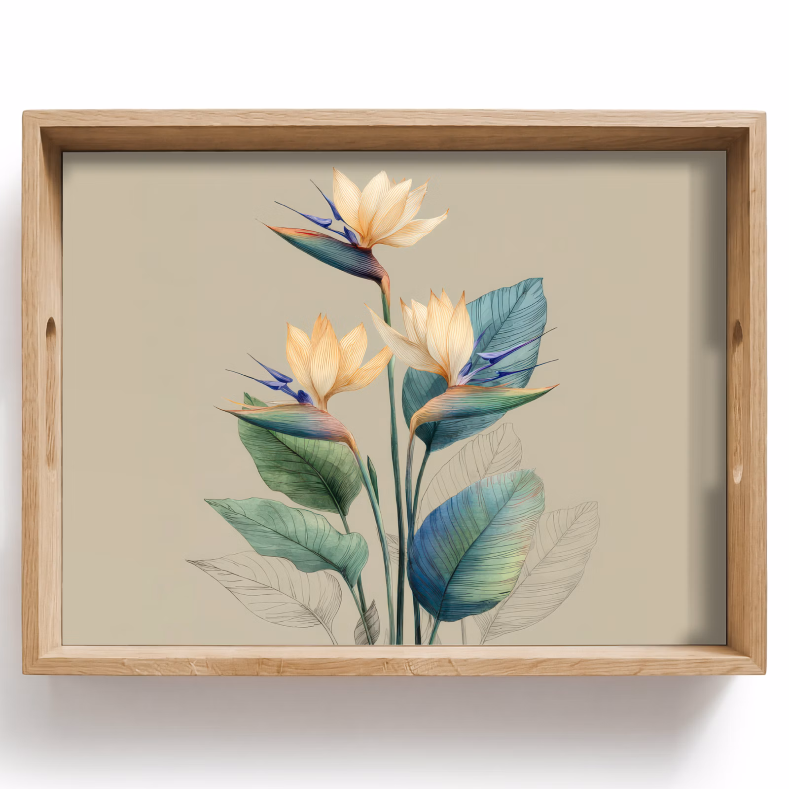 Bandeja - Flores de ave del paraíso - Hojas verde-azuladas - Beige — 1