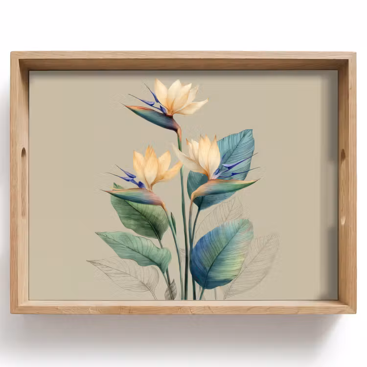 Bandeja - Flores de ave del paraíso - Hojas verde-azuladas - Beige — 1