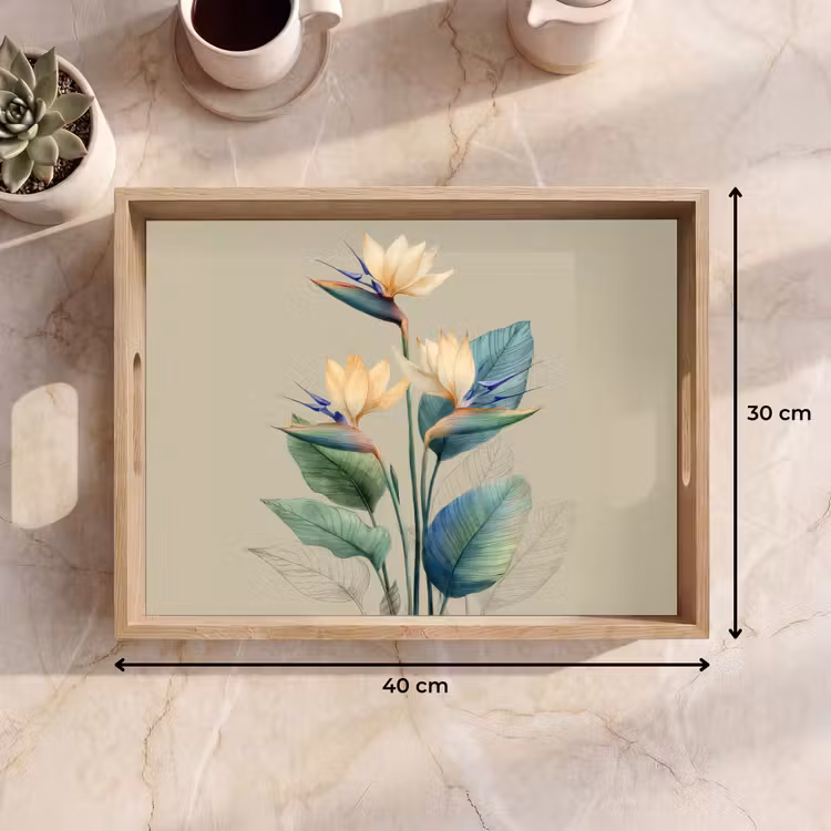 Bandeja - Flores de ave del paraíso - Hojas verde-azuladas - Beige — 7
