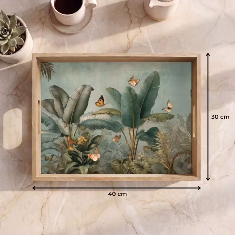 Bandeja - Follaje tropical - Mariposas - verde - Marrón — 7