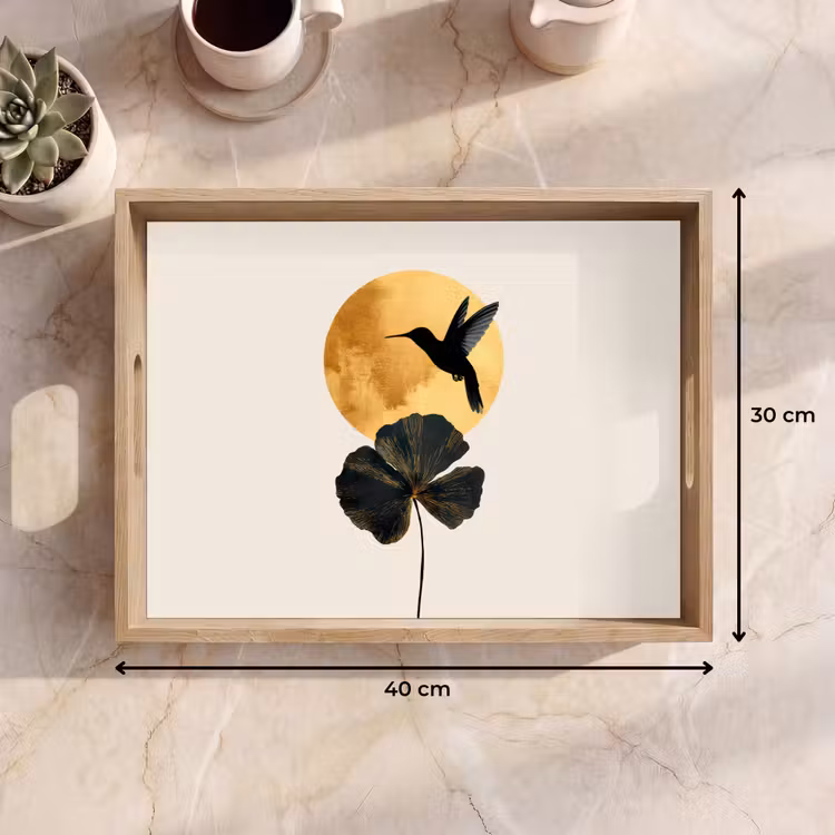 Bandeja - Colibrí negro - Flor - Círculo dorado — 7