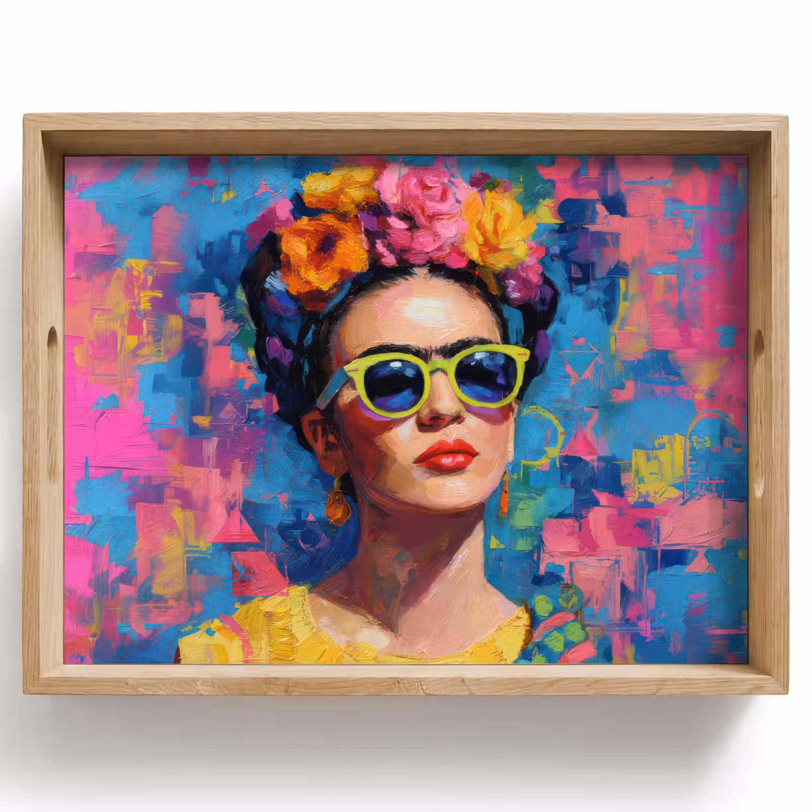 Bandeja - Retrato alegre - Mujer - Corona de flores — 1
