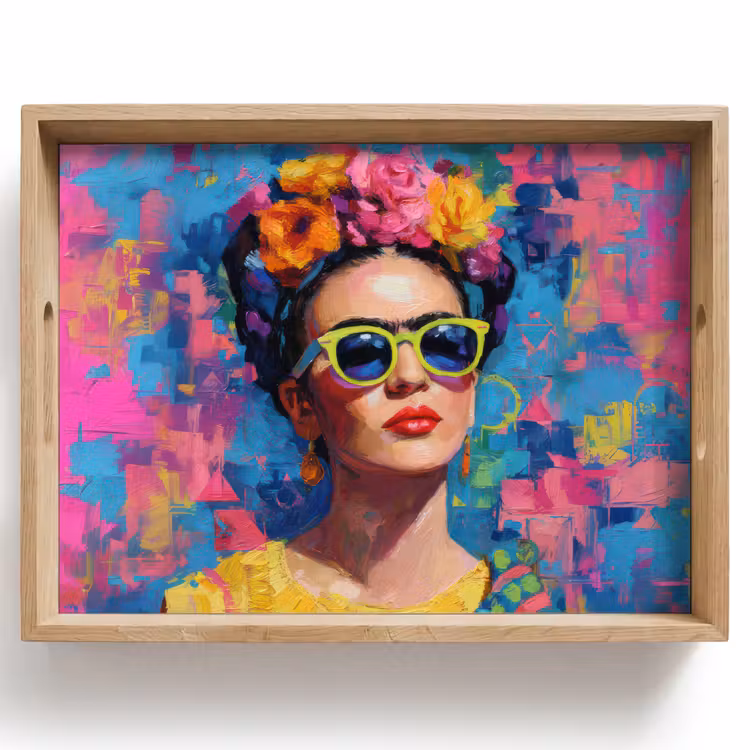 Bandeja - Retrato alegre - Mujer - Corona de flores — 1