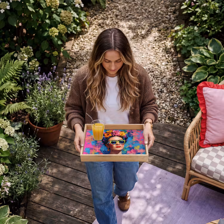 Bandeja - Retrato alegre - Mujer - Corona de flores — 6
