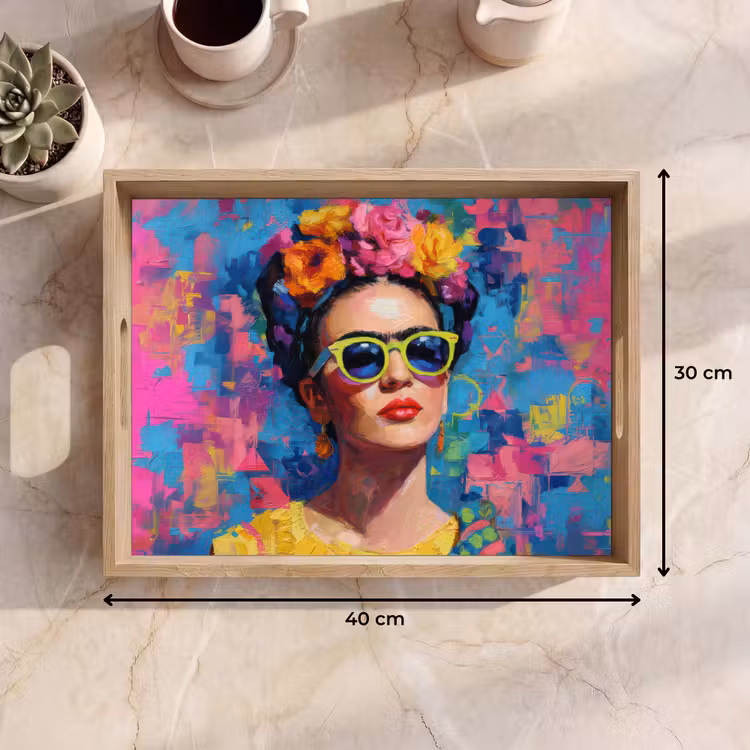 Bandeja - Retrato alegre - Mujer - Corona de flores — 7