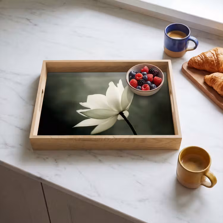 Bandeja - Blanco - Loto - Oscuro - Flor — 3